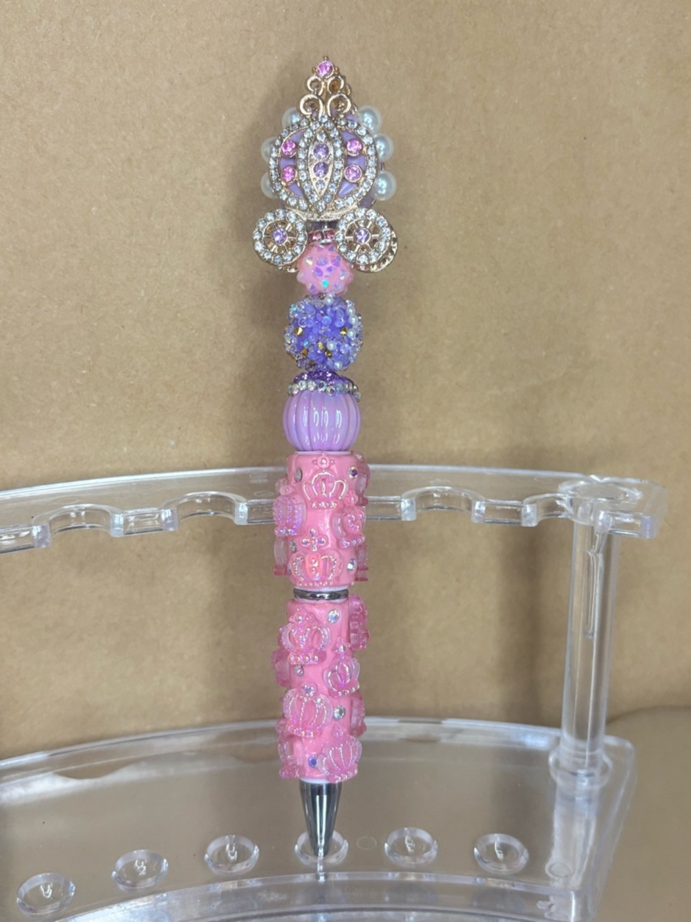Pink Jeweled Crown Bead Pen